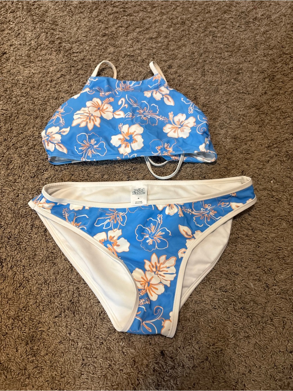 Womens Blue Floral Two-Piece Swim Set
